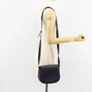 GUCCI Shoulder Bag Leather Navy Gold